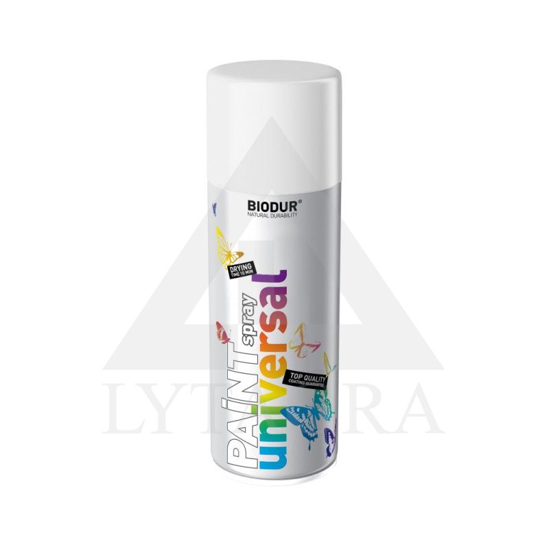 Universali aerozolinė emalė BIODUR, balta matinė RAL9010, 400 ml