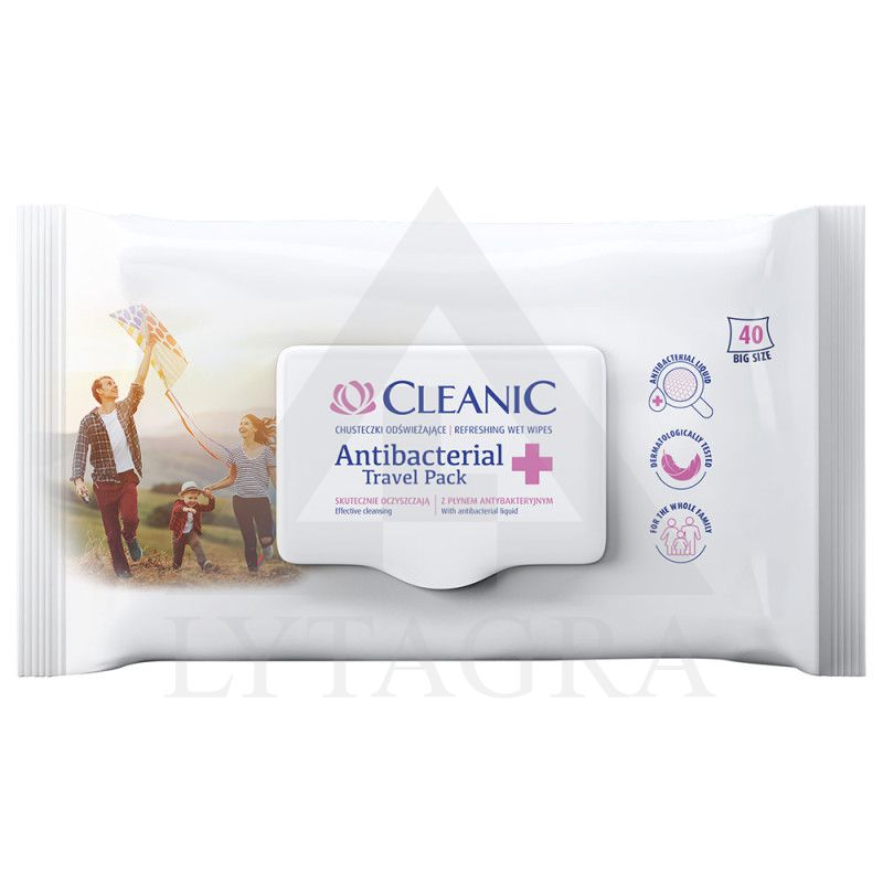SERVETĖLĖS CLEANIC TRAVEL PACK DRĖGNOS 40VNT