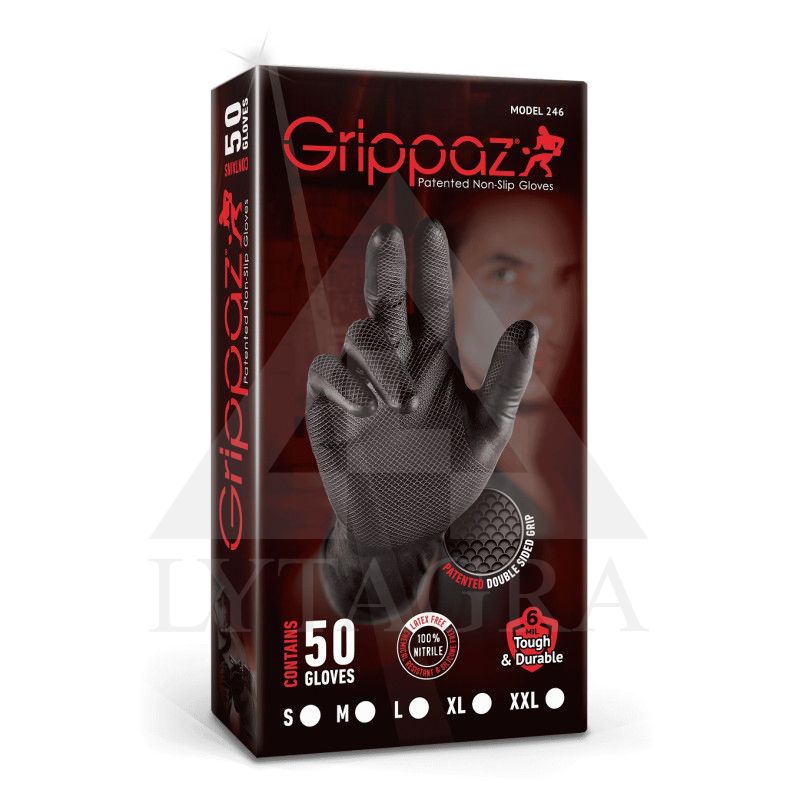 GRIPPAZ-246BL-2XL VIENKARTINĖS NITRILINĖS JUODOS PIRŠTINĖS 2XL (50 VNT)