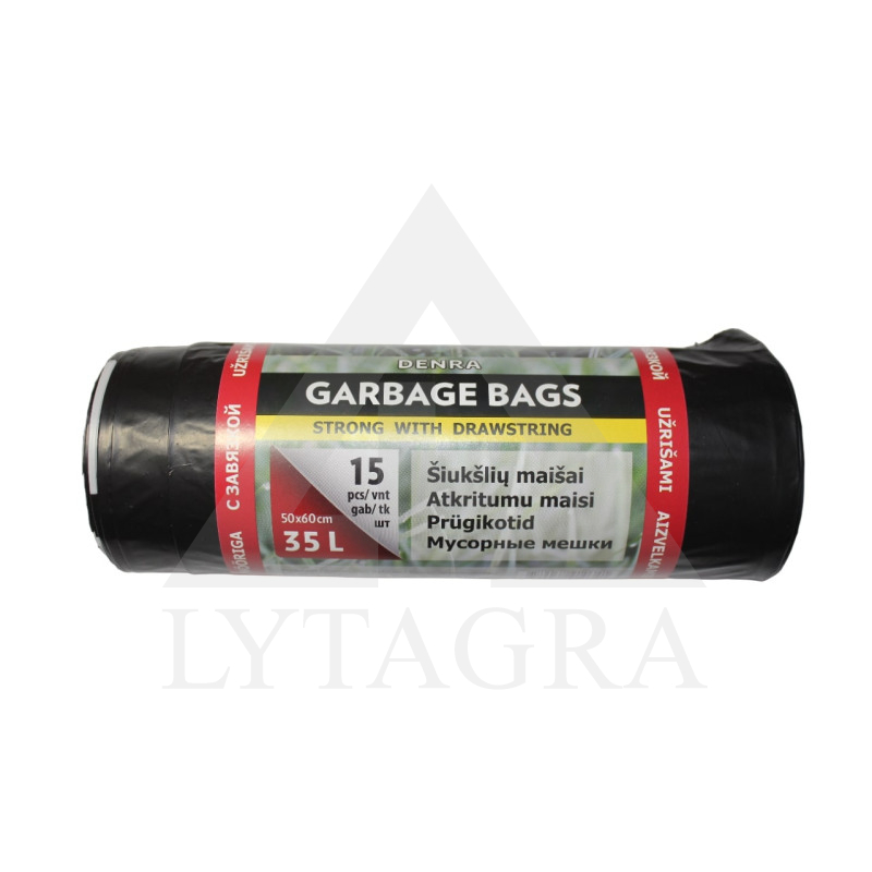 LDPE ŠIUKŠLIŲ MAIŠAS UŽRIŠ.35L 15VNT/RUL JUODAS