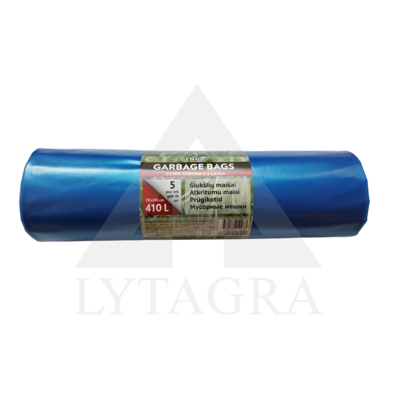 LDPE ŠIUKŠLIŲ MAIŠAS 410L 5 VNT/RUL. MĖLYNI