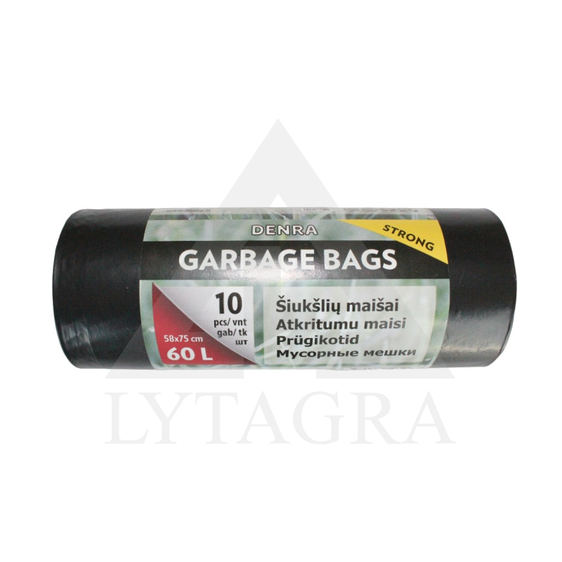 LDPE ŠIUKŠLIŲ MAIŠAS 60L 10VNT/RUL, JUODAS