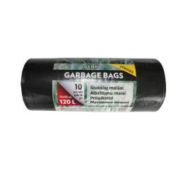 LDPE ŠIUKŠLIŲ MAIŠAS 120L 10VNT/RUL, JUODAS