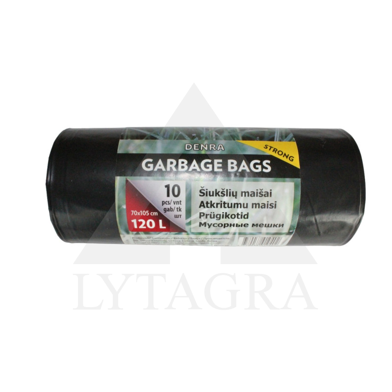 LDPE ŠIUKŠLIŲ MAIŠAS 120L 10VNT/RUL, JUODAS