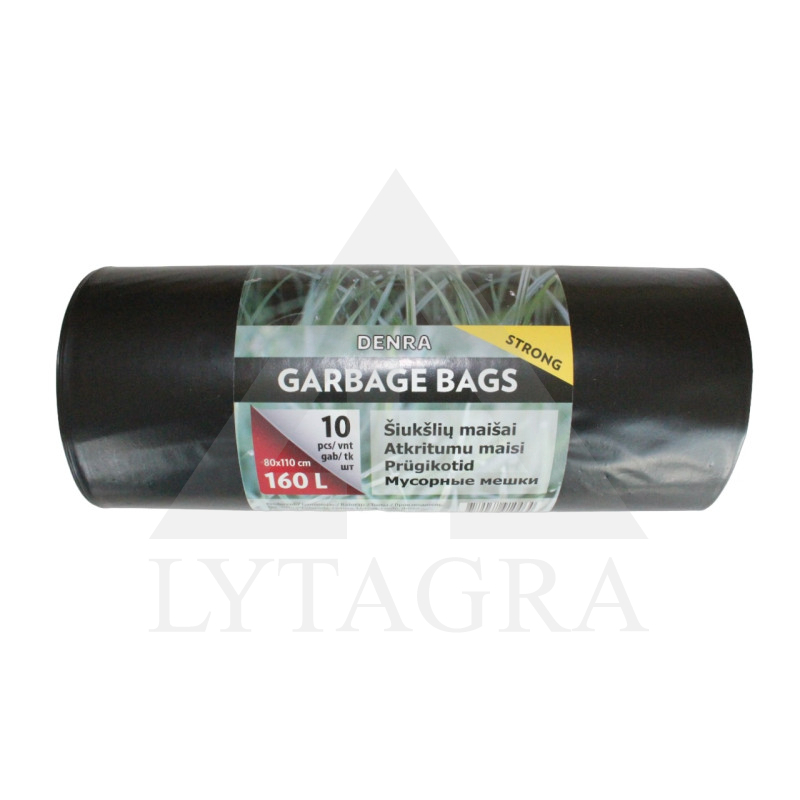 LDPE ŠIUKŠLIŲ MAIŠAS 160L 10VNT/RUL, JUODAS