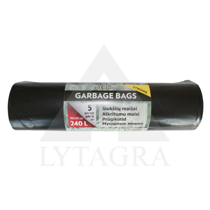 LDPE ŠIUKŠLIŲ MAIŠAS 240L 5VNT/RUL, JUODAS