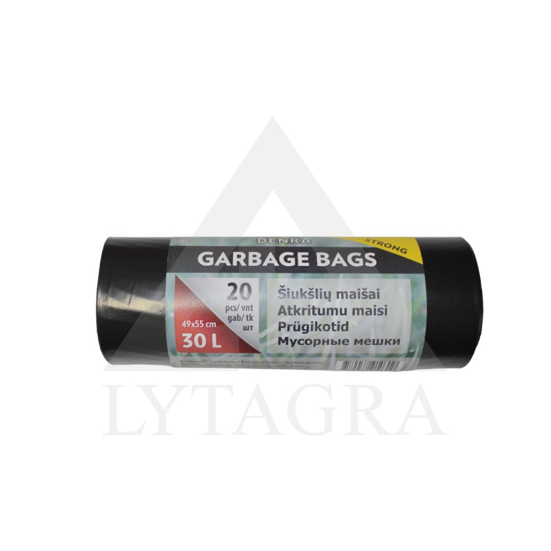 LDPE ŠIUKŠLIŲ MAIŠAS 30L 20VNT/RUL, JUODAS