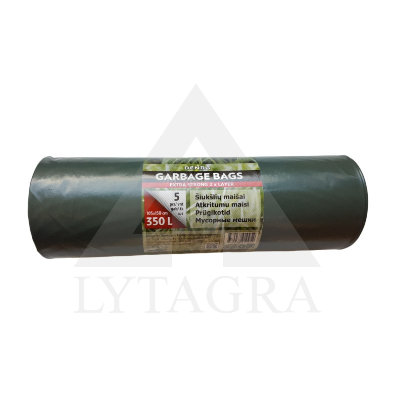 LDPE ŠIUKŠLIŲ MAIŠAS 350L 5VNT/RUL. ŽALIAI/JUODAS