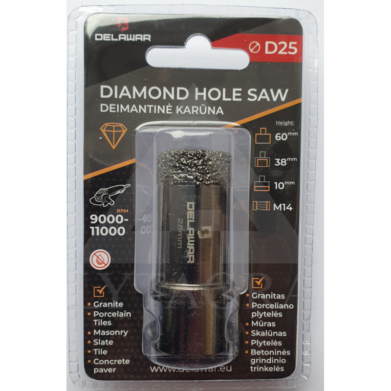 Karūna deimantinė DELAWAR M14 D25mm