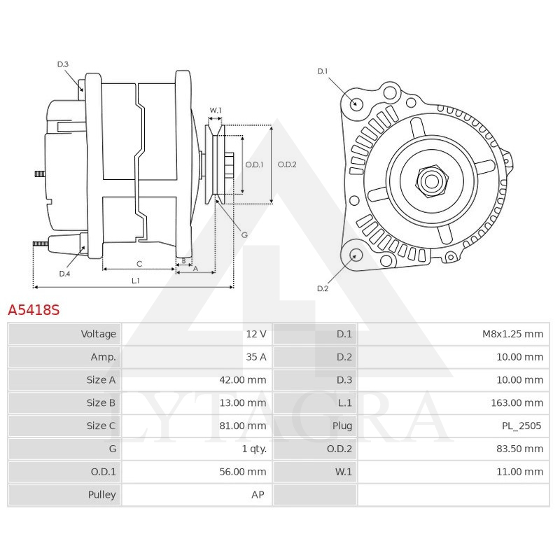 GEENERATORIUS KUBOTA YANMAR ISEKI JA116IR