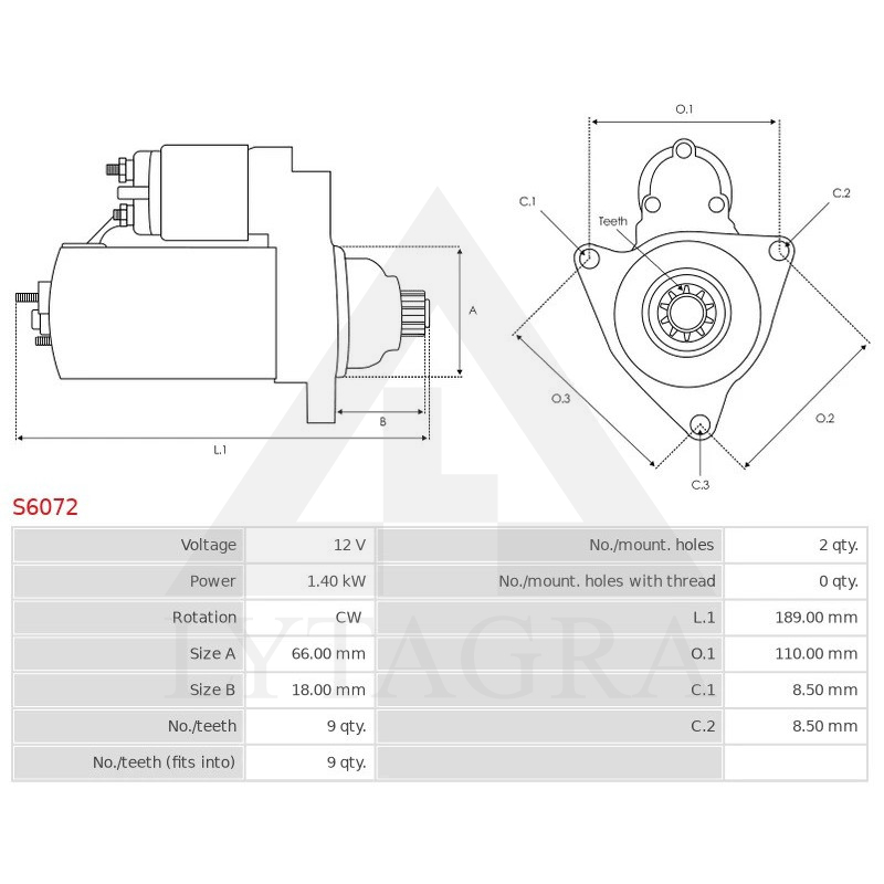STARTERIS KUBOTA/YANMAR/ISEKI 16611-63013