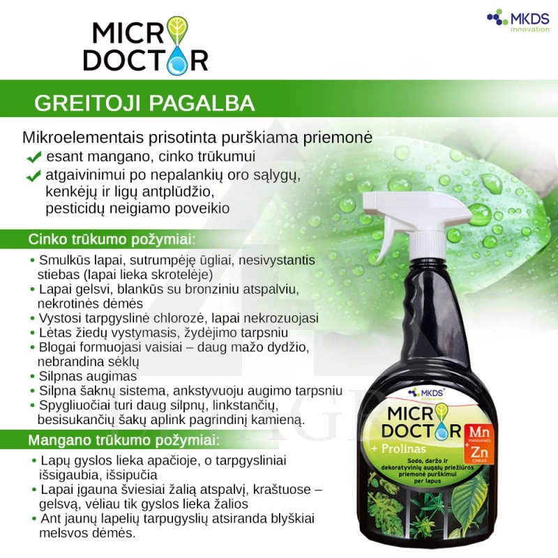 Microdoctor Mn/Zn, purškiama augalų priežiūros priemonė su manganu ir cinku 1 L
