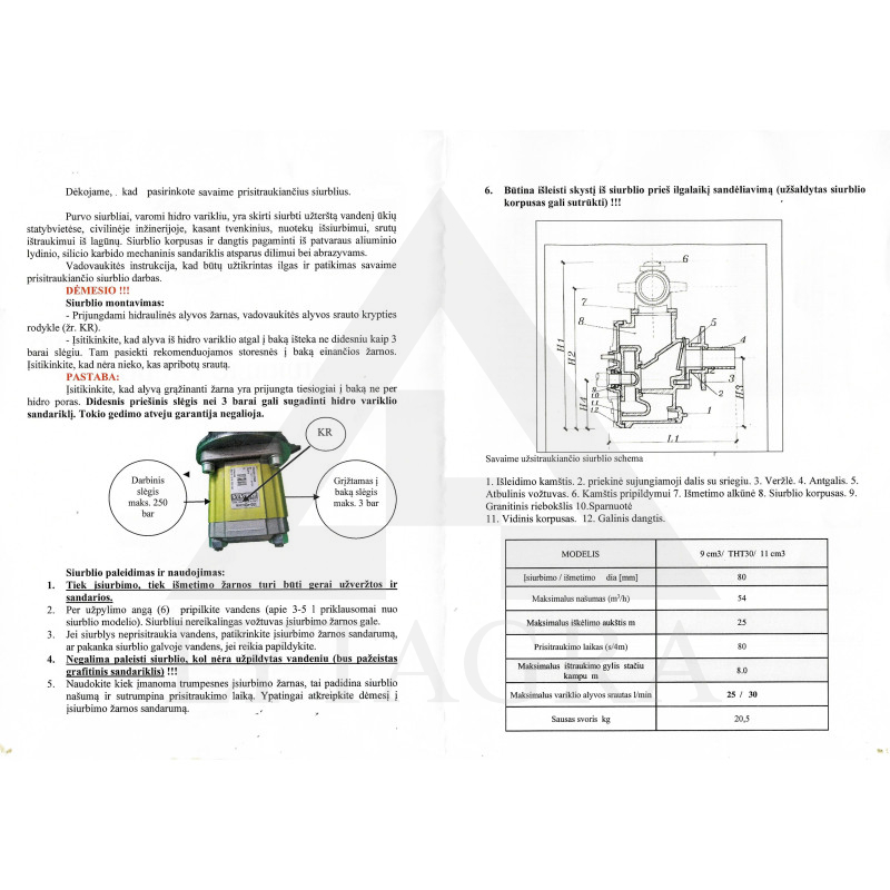 Purvo siurblys TTH-30 su hidrovarikliu
