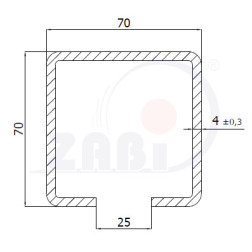 Profilis vartų ratukams PROF 70x70 mm ,L3 m , Zabi