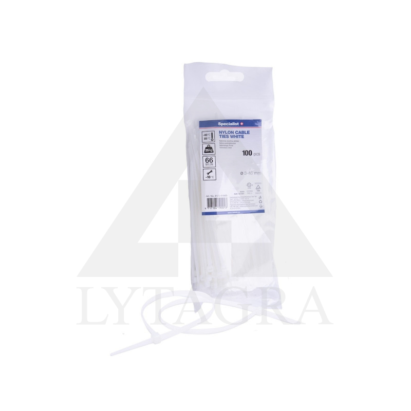 Dirželis nailon. baltas 4,6x250mm,100vnt