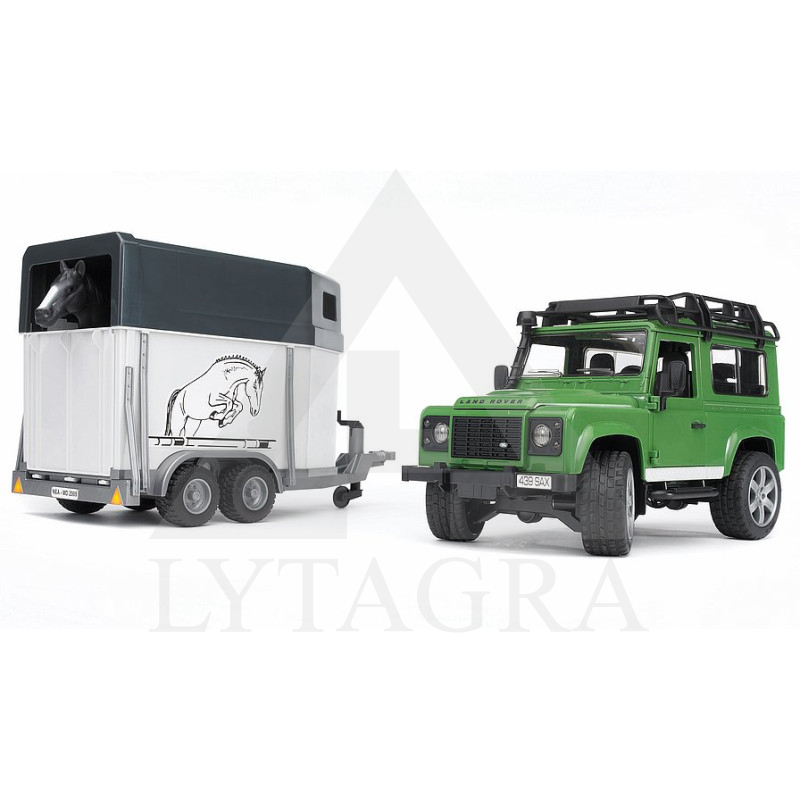02592 Bruder Land Rover džipas su priekaba ir žirgu