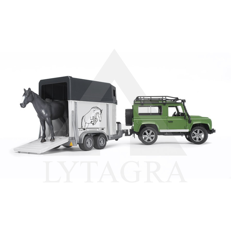 02592 Bruder Land Rover džipas su priekaba ir žirgu