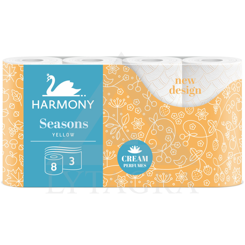 TUALETINIS POPIERIUS HARMONY SEASONS YELLOW 8, 3 SLUOKSNIŲ