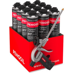 Komplektas: PENOSIL Premium Polystyrol FixFoam 877 klijuojančios putos 750 ml, 12 vnt. + putų pistoletas C1