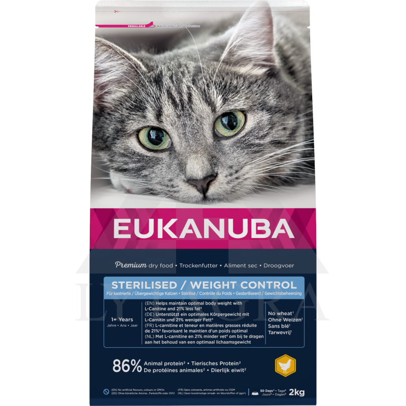 Ėdalas sterilizuotoms katėms EUKANUBA su vištiena 2 kg