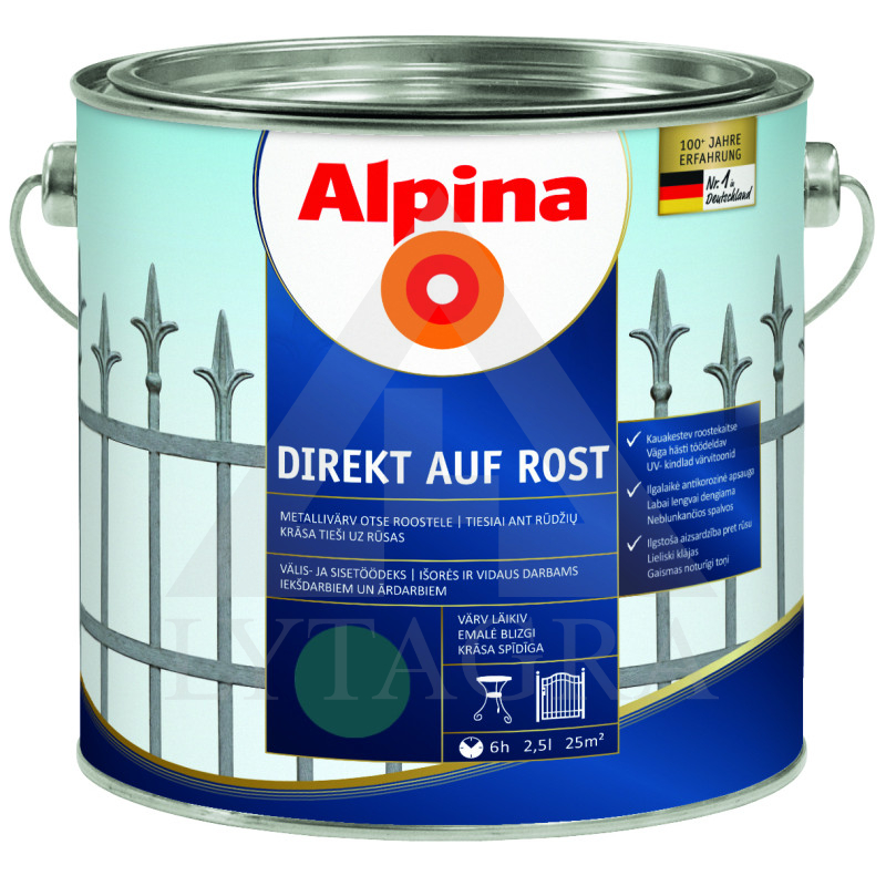 Antikoroziniai dažai  ALPINA DIREKT AUF ROST, RAL5010, 2,5 l, mėlynos spl., blizgūs