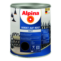 Antikoroziniai dažai  ALPINA DIREKT AUF ROST MATT, RAL9005, 0,75 l, juodos spl., matiniai