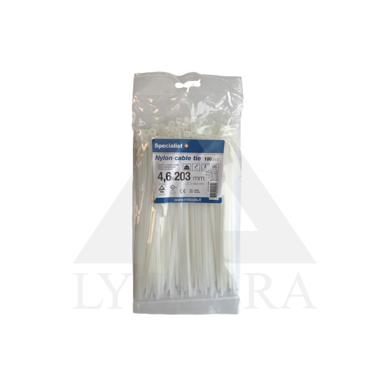Dirželis nailon. baltas 4,6x200mm,100vnt