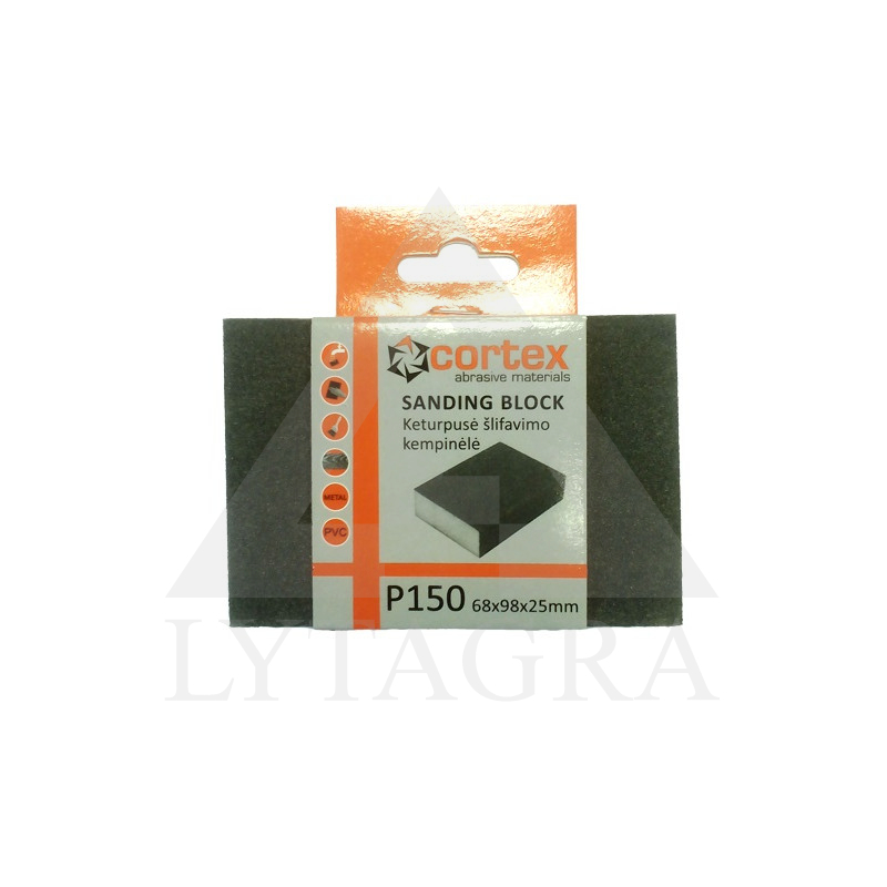 Kempinė šlifavimui 68x98x25 AO P150 (keturpusė pilka) Cortex