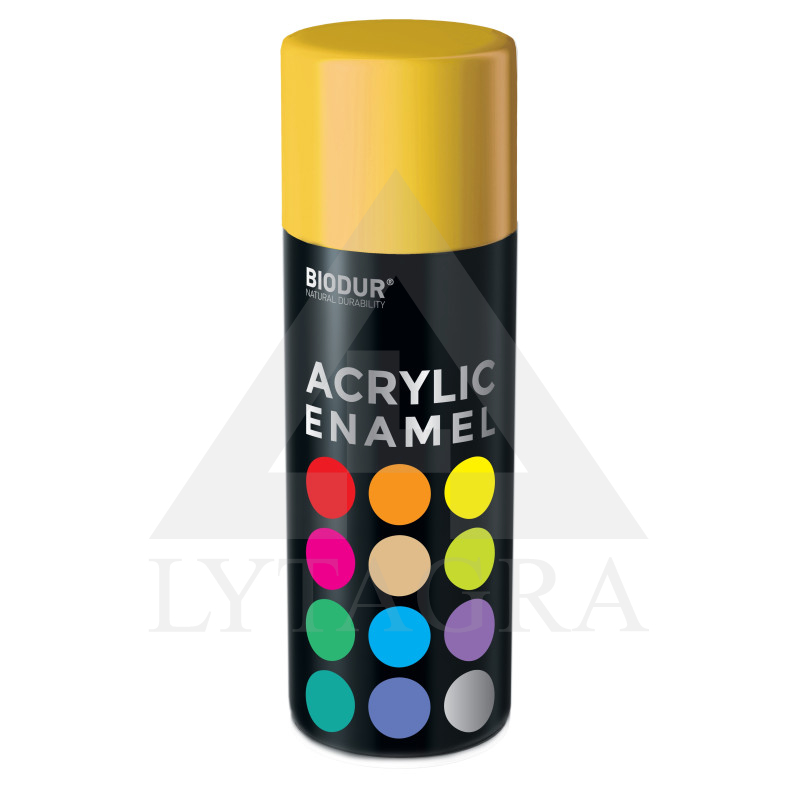 Akrilinė aerozolinė emalė BIODUR, geltona RAL1023, 400 ml