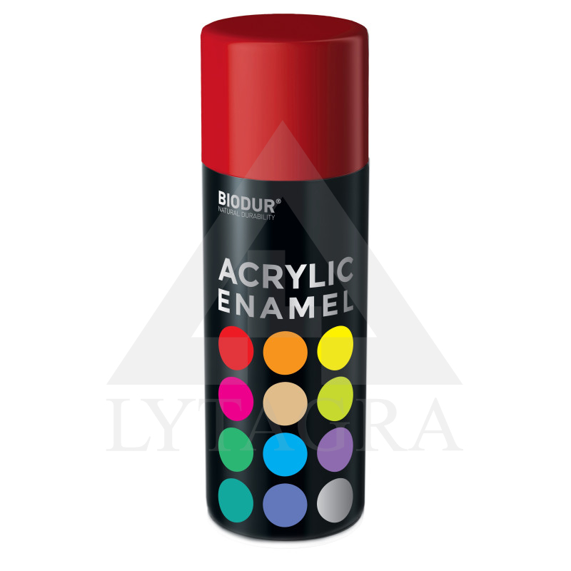 Akrilinė aerozolinė emalė BIODUR, ugnies raudonumo RAL3000, 400 ml