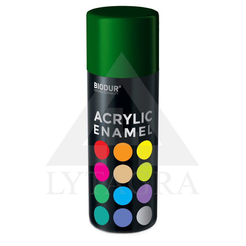 Akrilinė aerozolinė emalė BIODUR, tamsiai žalia RAL6005, 400 ml