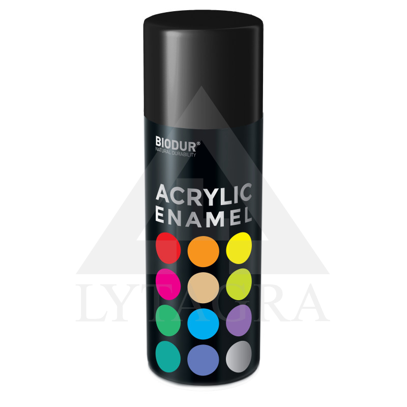 Akrilinė aerozolinė emalė BIODUR, juoda blizgi RAL9005, 400 ml