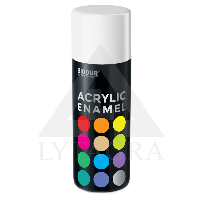 Akrilinė aerozolinė emalė BIODUR, balta matinė RAL9010, 400 ml
