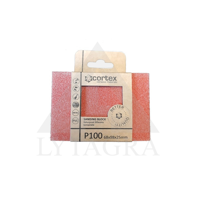 Kempinė šlifavimui 68x98x25 P100 AO (keturpusė oranžinė) Cortex BQ