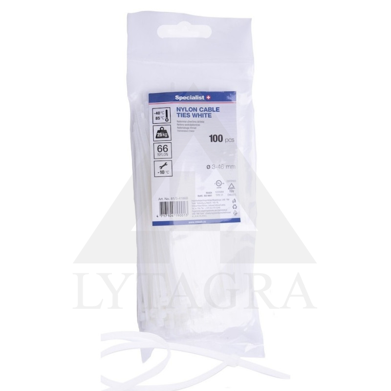 Dirželis nailon. baltas 4,6x430mm,100vnt