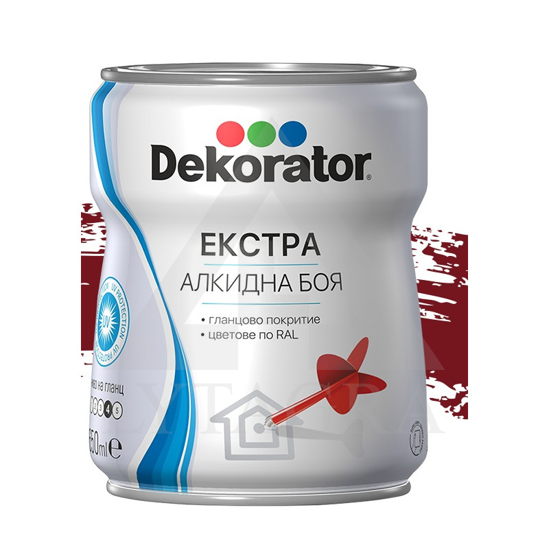 Blizgi alkidinė emalė DEKORATOR EXTRA, purpurinė-raudona RAL3004, 2.5 l