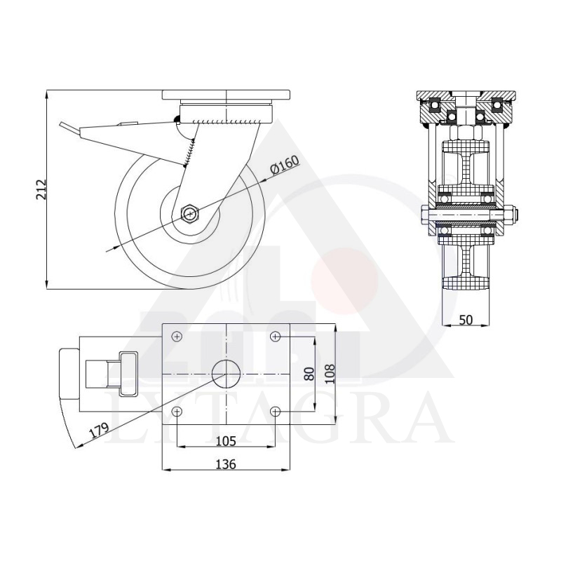 Ratukas plastikinis Zabi 45BNH, D160 220kg