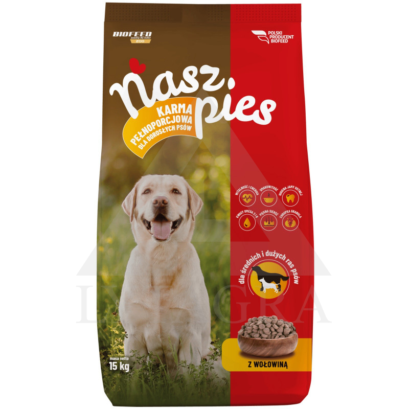 Nasz Pies Visavertis sausas maistas šunims su jautiena 15 kg  NASZPIES-0980