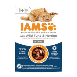Konservai  katėms drebučiuose IAMS su tunu ir silke 85 g 81602922