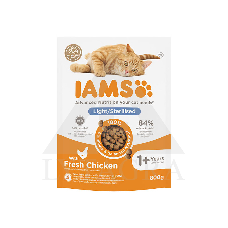 Pašaras sterilizuotoms katėms IAMS su vištiena 800 g 81603164