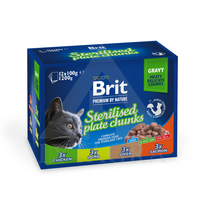 Brit Premium Cat konservai katėms maiš. Sterilised Plate 1200g (12x100g)