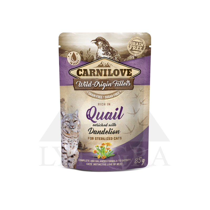 Carnilove konservai katėms maišelyje su putpelių mėsa ir kiaulpienėmis 85 g