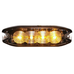 LED švyturėlis geltonas, 4 LED blykstė, (19 funkcijų), tvirtinamas varžtais, klijuojamas  9W,12/24V