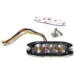 LED švyturėlis geltonas, 4 LED blykstė, (19 funkcijų), tvirtinamas varžtais, klijuojamas  9W,12/24V