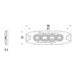 LED švyturėlis geltonas, 4 LED blykstė, (19 funkcijų), tvirtinamas varžtais, klijuojamas  9W,12/24V