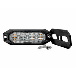 LED švyturėlis geltonas, 4 LED blykstė, (15 funkcijų), tvirtinamas varžtais, klijuojamas  su sinchronizacija, 9W, 12/24V