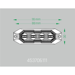 LED švyturėlis geltonas, 4 LED blykstė, (15 funkcijų), tvirtinamas varžtais, klijuojamas  su sinchronizacija, 9W, 12/24V