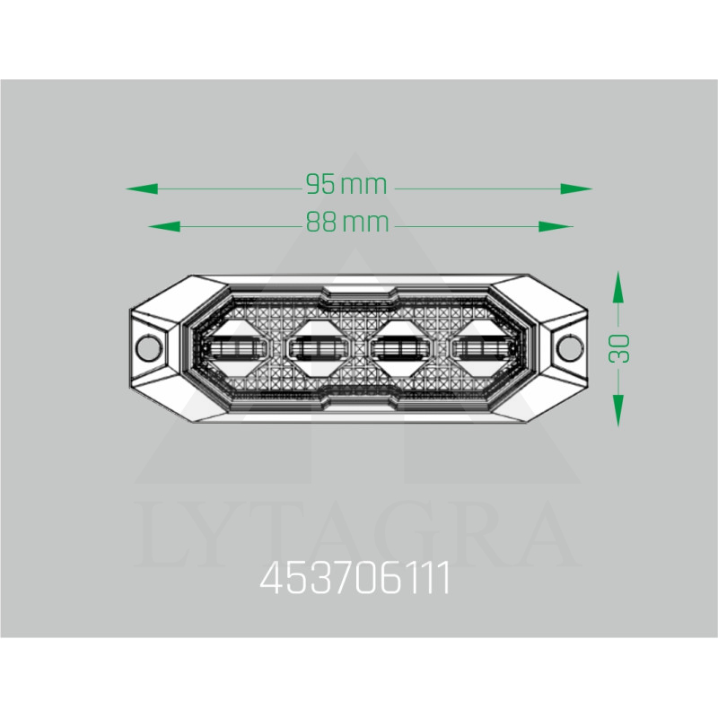 LED švyturėlis geltonas, 4 LED blykstė, (15 funkcijų), tvirtinamas varžtais, klijuojamas  su sinchronizacija, 9W, 12/24V