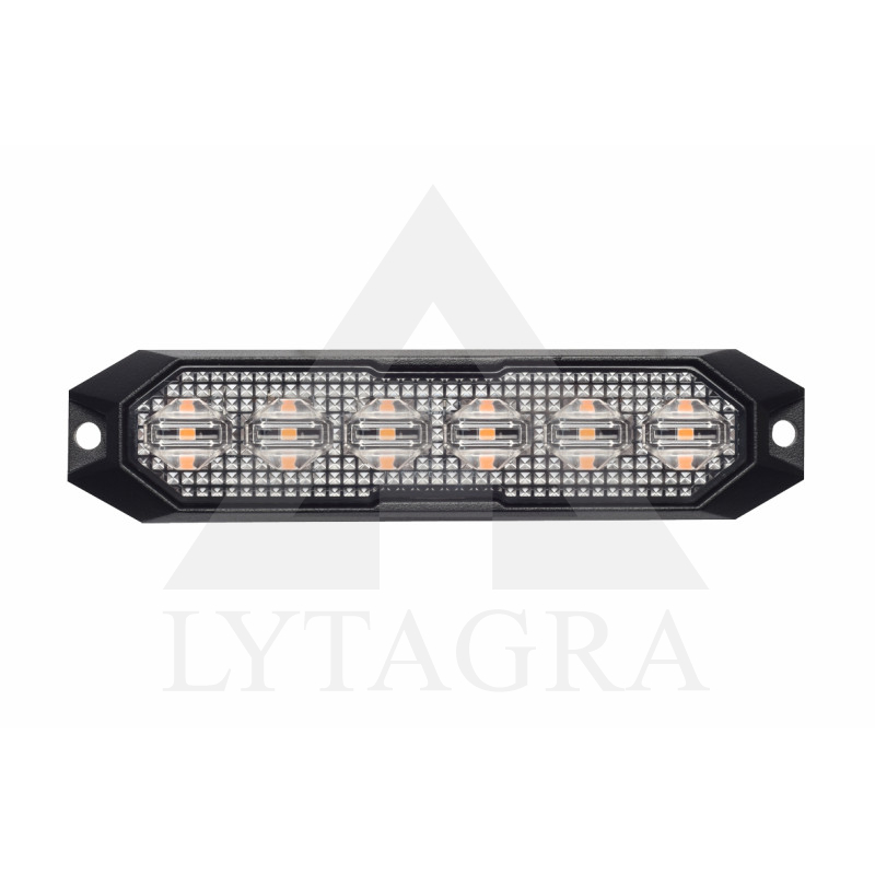 LED švyturėlis geltonas, 6 LED blykstė, (15 funkcijų), tvirtinamas varžtais, klijuojamas  su sinchronizacija, 12W, 12/24V