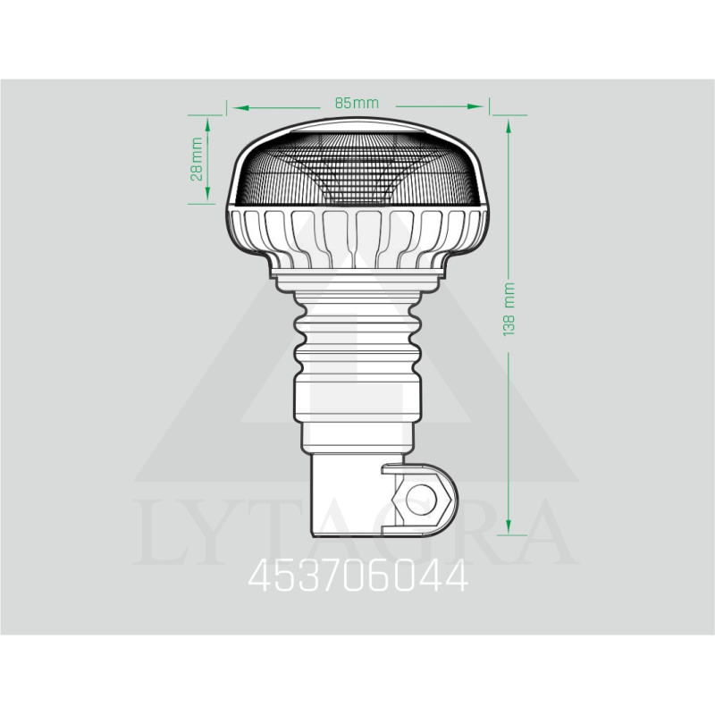 LED švyturėlis geltonas, mini (86x138mm) su vibracijai atspariu laikikliu, 12/24V
